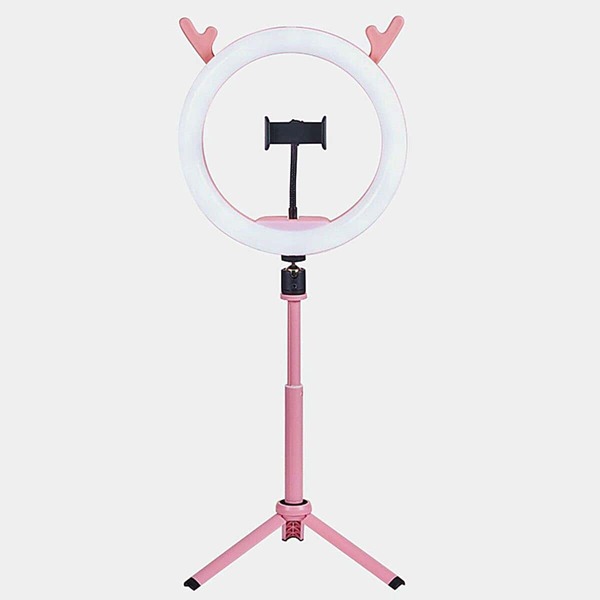 

10 Inch Antlers Decor Ring Fill Light With Phone Tripod Holder, Pink