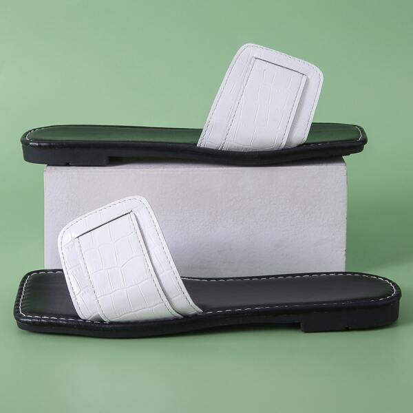 

Croc Embossed Slide Sandals, White