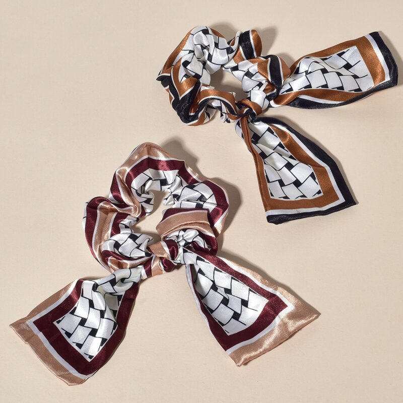 

2pcs Plaid Scrunchie Scarf, Multicolor
