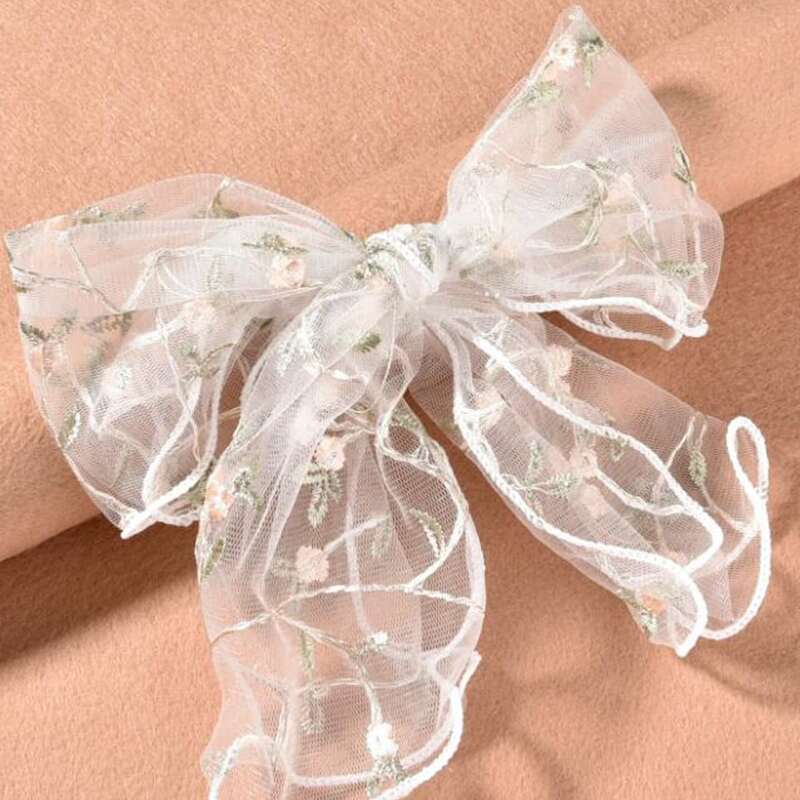 

Floral Embroidered Mesh Bow Hair Clip, Multicolor