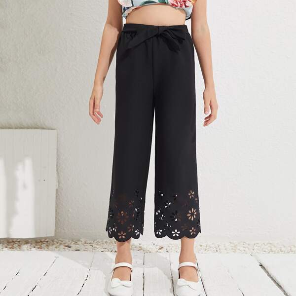 

Girls Laser Cut Scallop Edge Pants, Black