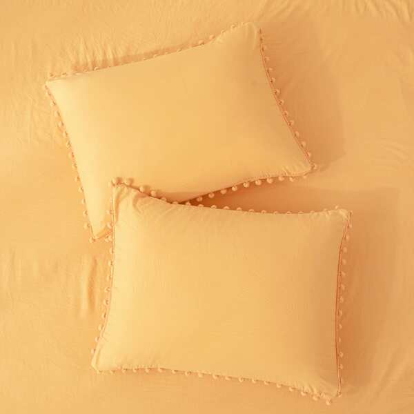 

1pair Pom Pom Decor Pillowcase Without Filler, Yellow
