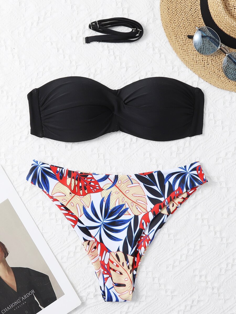 Tropical Twist Push Up Bikini Set, For Summer Beach Vacation - Multicolor - View 1