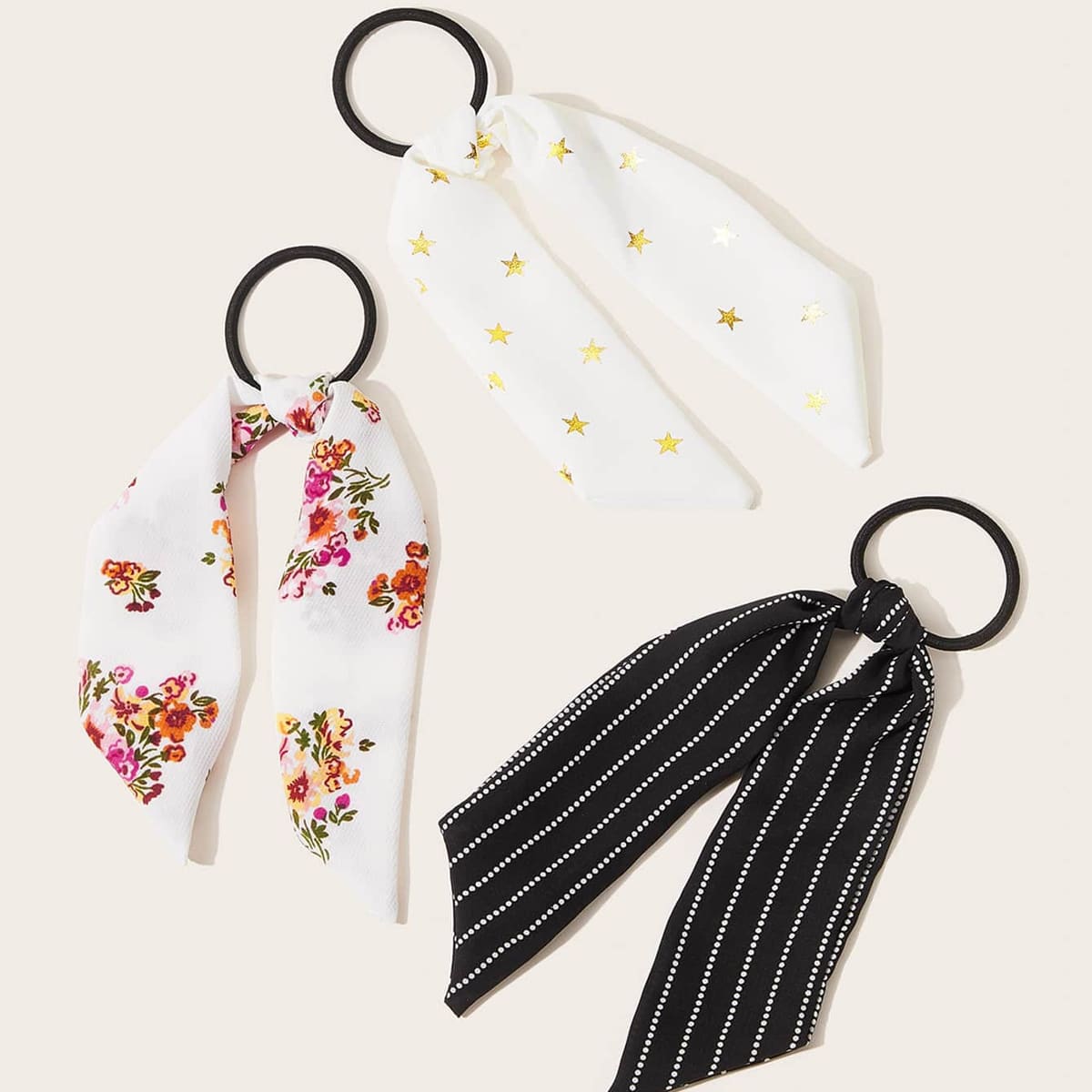 

3pcs Floral Graphic Scarf Hair Tie, Multicolor
