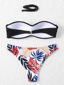 Tropical Twist Push Up Bikini Set, For Summer Beach Vacation - Multicolor - View 2