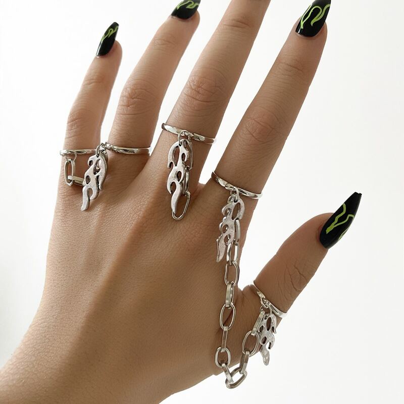 

5pcs Chain Linked Ring, Silver