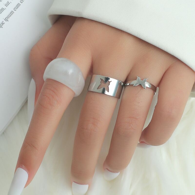 

3pcs Butterfly Decor Ring, Silver