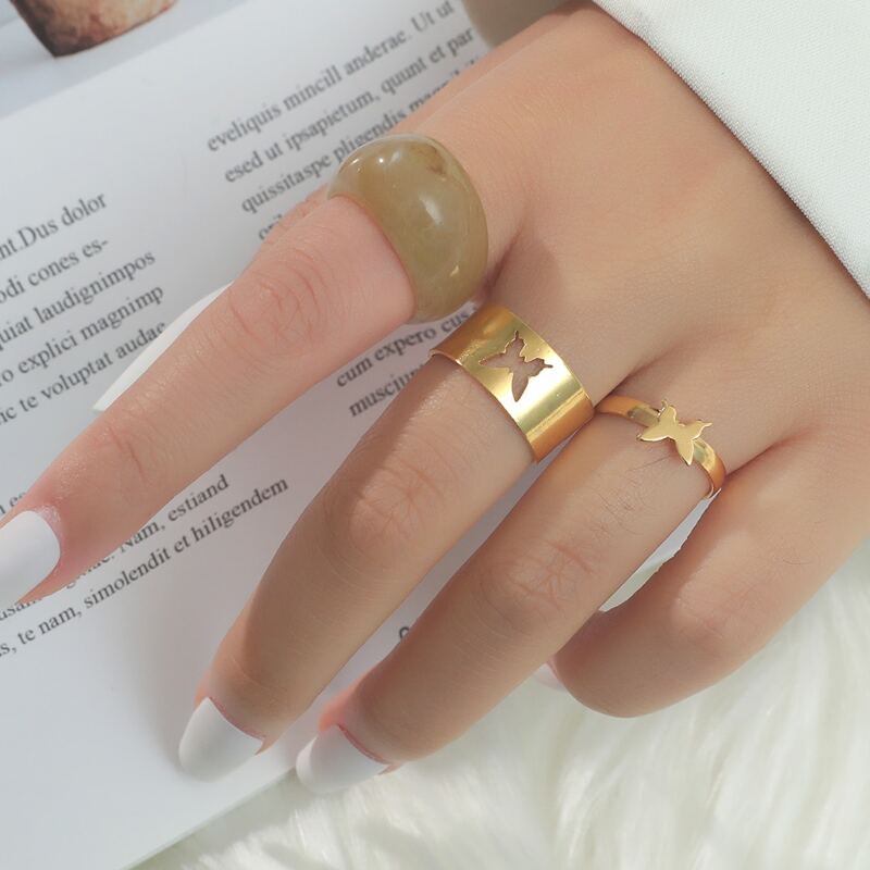 

3pcs Butterfly Decor Ring, Gold