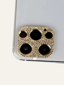 1 miếng bảo vệ ống kính máy ảnh trang trí bằng kim cương giả Tương thích với iPhone - Vàng - Xem 3