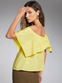 SHEIN Camisa De Cuello Asimétrico Con Volantes - Amarillo - Ver 2