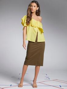 SHEIN Camisa De Cuello Asimétrico Con Volantes - Amarillo - Ver 6