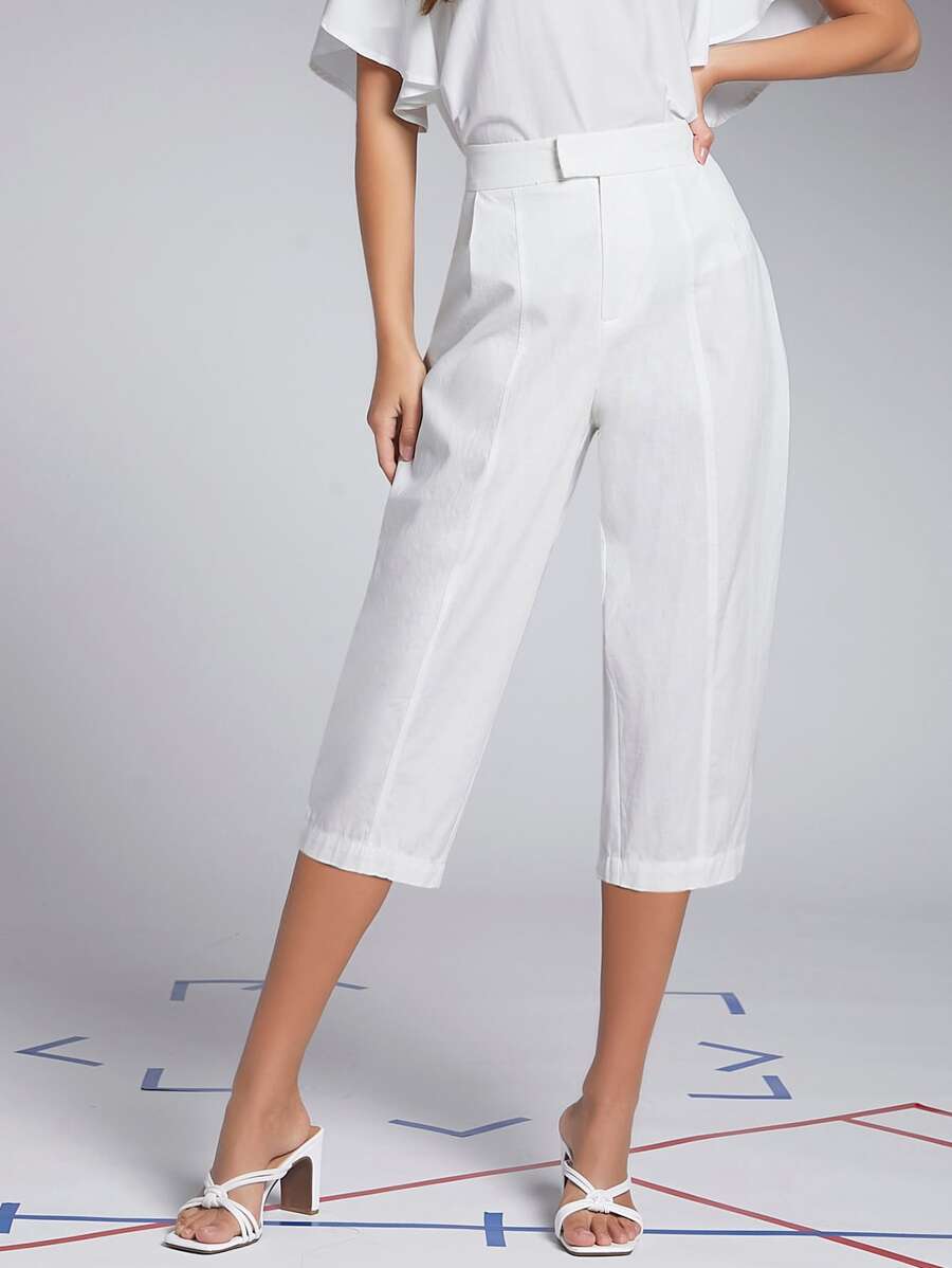 SHEIN Solid Capri Pants - White - View 1