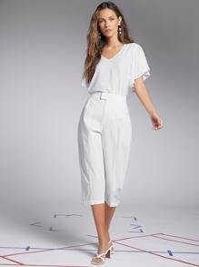 SHEIN Solid Capri Pants - White - View 4