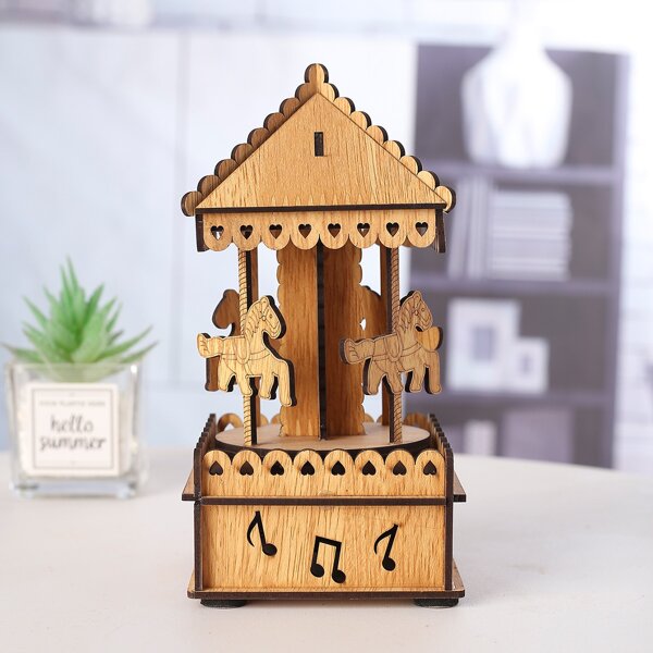 

1pc Carousel Music Box, Brown