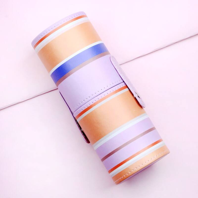 

1pc Striped Makeup Brush Storage Box, Orange