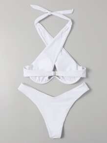 Cross Halter Underwire Bikini Set, For Summer Beach Vacation - White - View 2