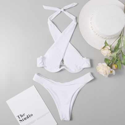 Cross Halter Underwire Bikini Swimsuit