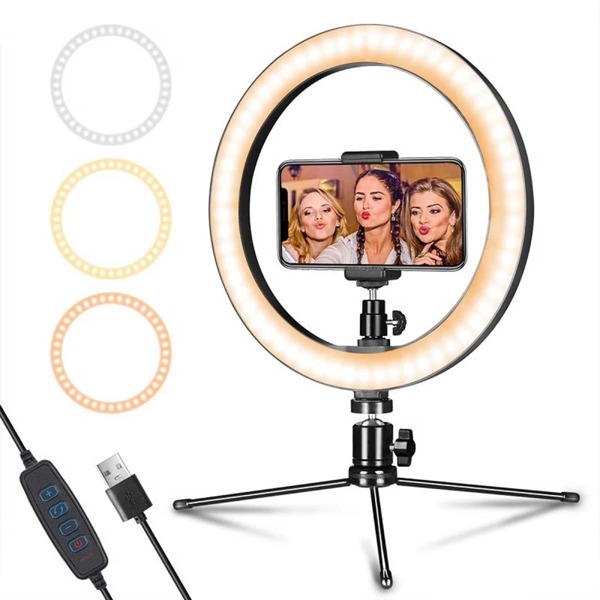 

10 Inch Ring Fill Light With Phone Tripod Holder, Black