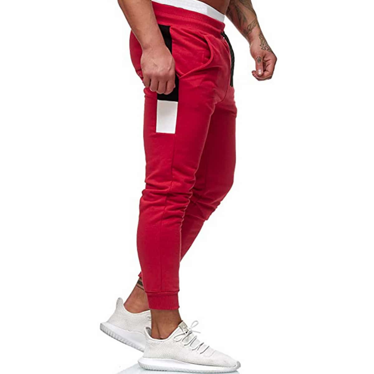

Guys Colorblock Drawstring Waist Sweatpants, Red