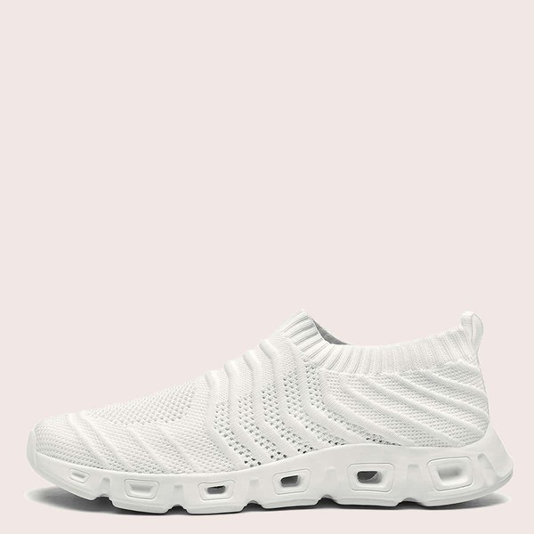 

Men Minimalist Knit Panel Running Shoes, White