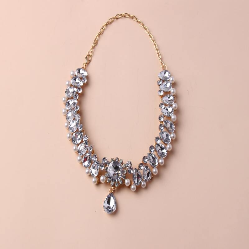 

Rhinestone Charm Necklace, Silver
