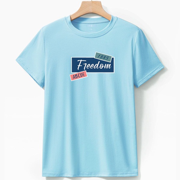 

Letter Graphic Crew Neck Tee, Mint blue
