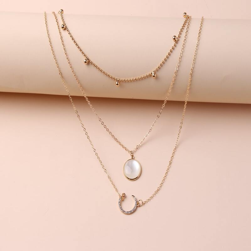 

Rhinestone Decor Layered Necklace, Gold