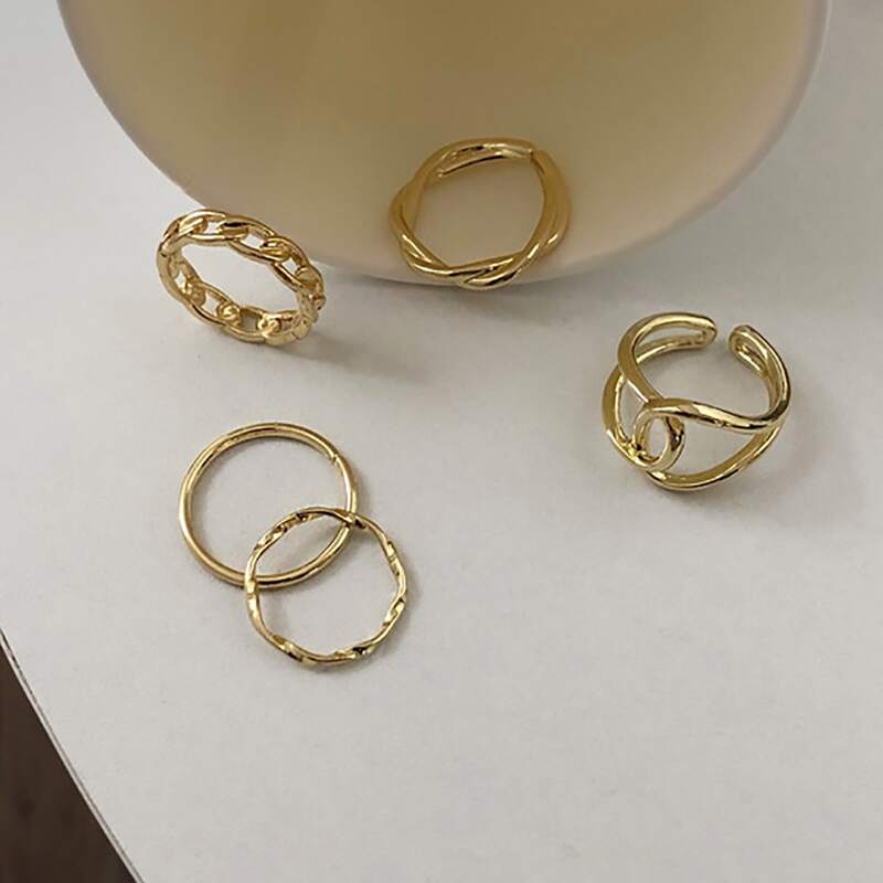 

5pcs Twist Ring, Gold