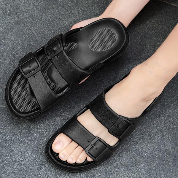 

Men Double Buckle Decor Slides, Black