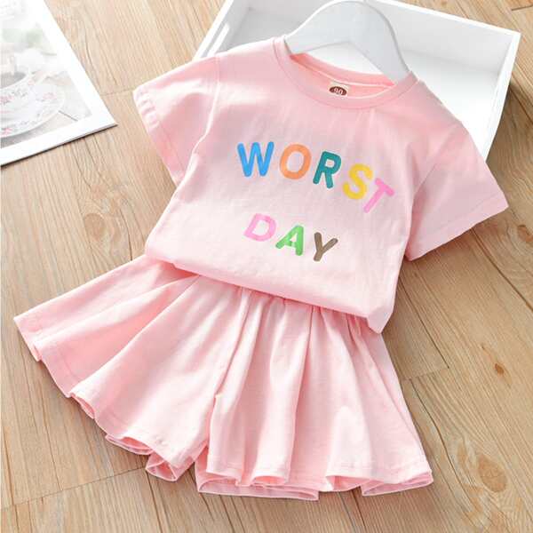 

Toddler Girls Letter Graphic Tee With Shorts, Baby pink