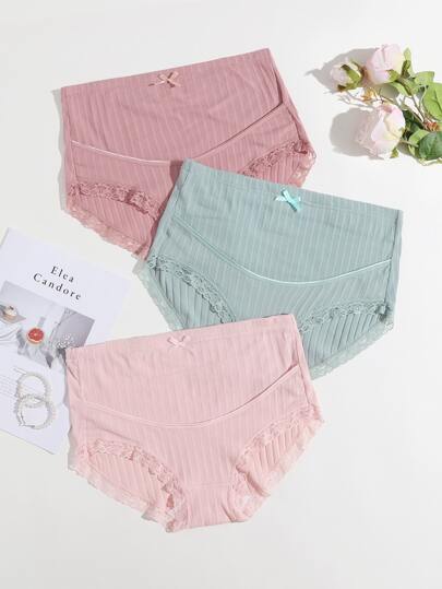 SHEIN 3pack Maternity Lace Trim Panty Set For Mother
