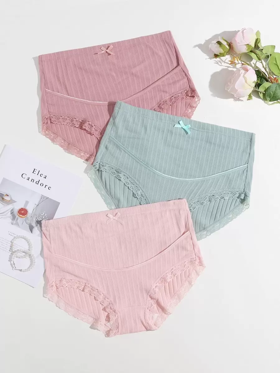 SHEIN 3pack Maternity Lace Trim Panty Set For Mother - Multicolor - View 1