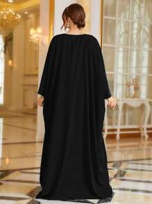 Modelyn Plus Gilding Print Batwing Sleeve Kaftan Dress - Black - View 2