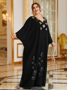 Modelyn Plus Gilding Print Batwing Sleeve Kaftan Dress - Black - View 4