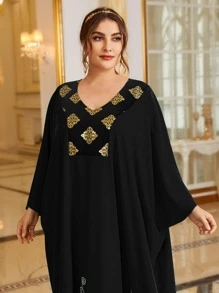 Modelyn Plus Gilding Print Batwing Sleeve Kaftan Dress - Black - View 5