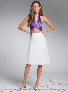 SHEIN Solid Wrap Front Skort - White - View 5