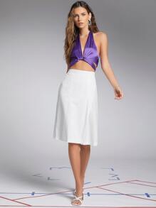 SHEIN Solid Wrap Front Skort - White - View 6