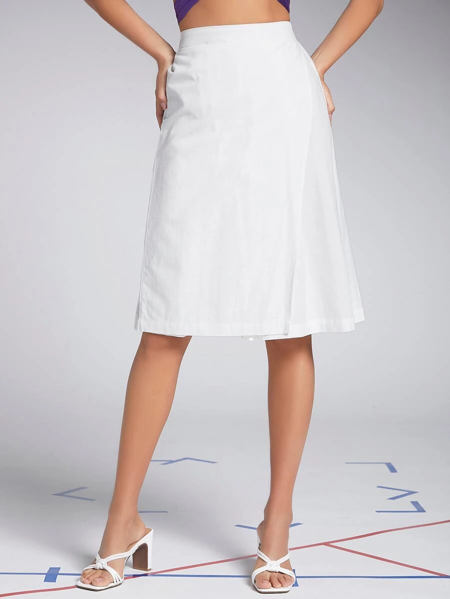 SHEIN Solid Wrap Front Skort - White - View 1