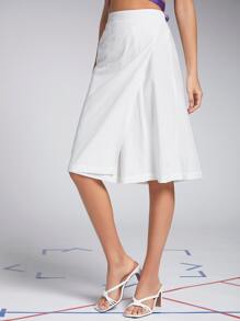 SHEIN Solid Wrap Front Skort - White - View 3