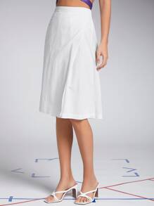 SHEIN Solid Wrap Front Skort - White - View 4