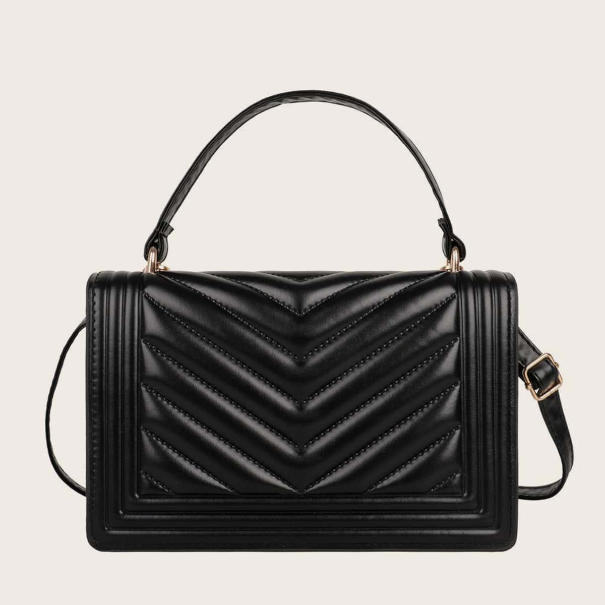 

Quilted PU Satchel Bag, Black