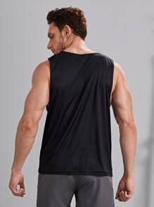 Manfinity Fitness 男友风 男士 字母图案 运动背心 健身上衣 背心套装 - 黑色 - 查看 2