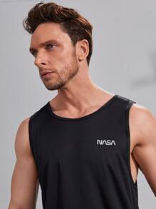 Manfinity Fitness 男友风 男士 字母图案 运动背心 健身上衣 背心套装 - 黑色 - 查看 4