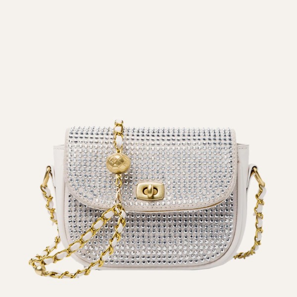 

Twist Lock Rhinestone Chain Crossbody Bag, White