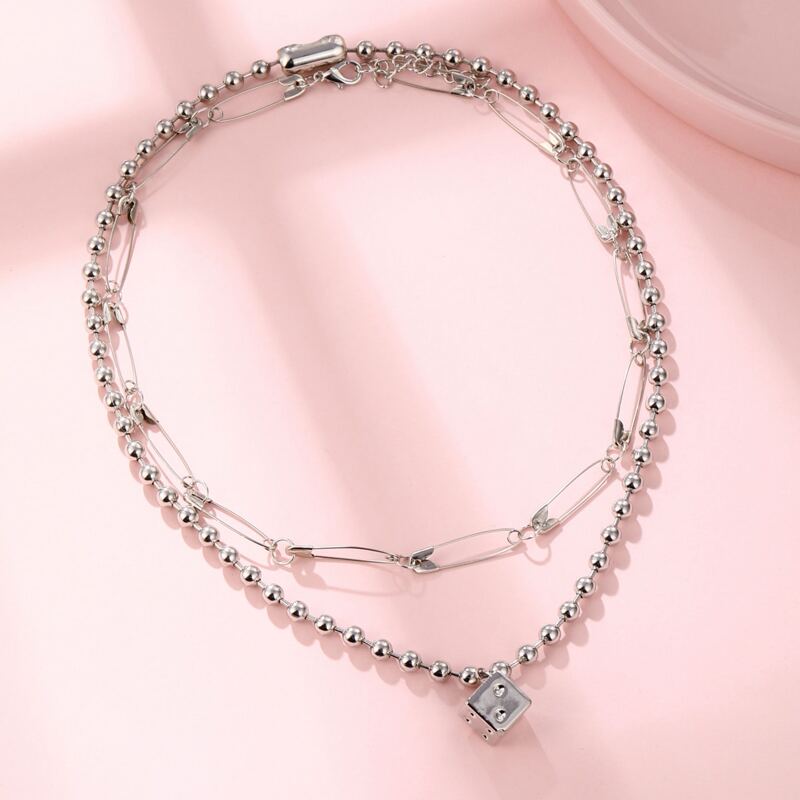 

2pcs Dice & Chain Necklace, Silver
