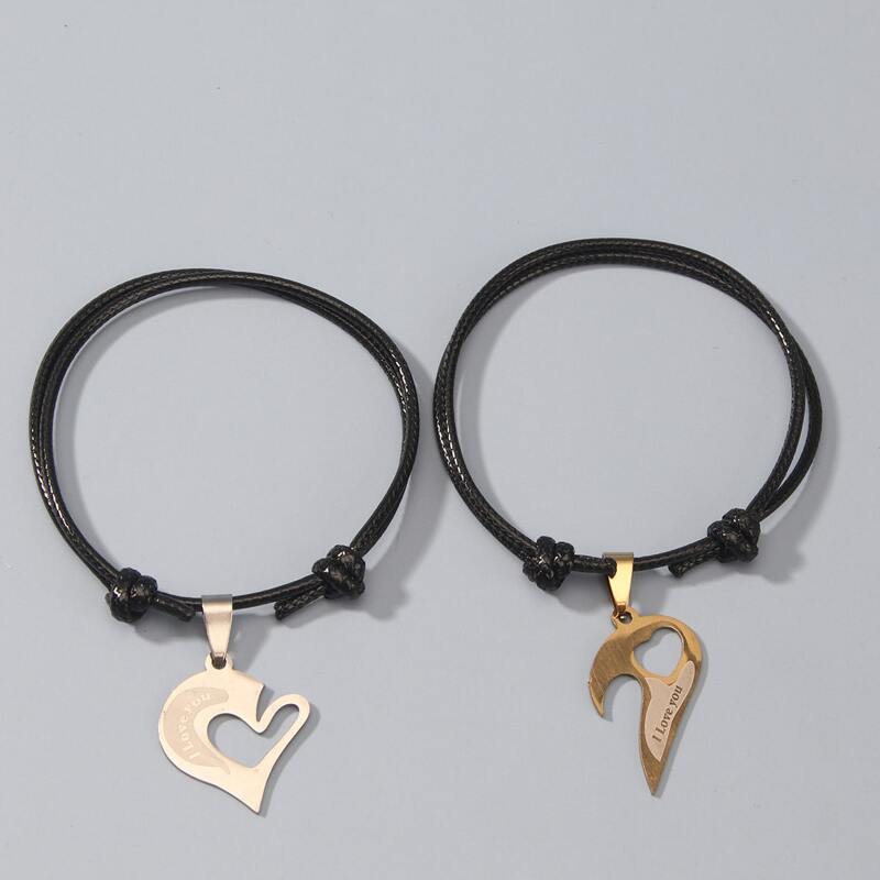 

2pcs Heart Rope Bracelet, Black