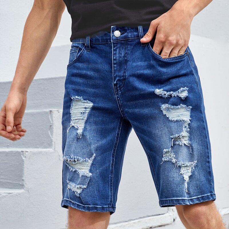 

Guys Ripped Washed Denim Shorts, Dark wash