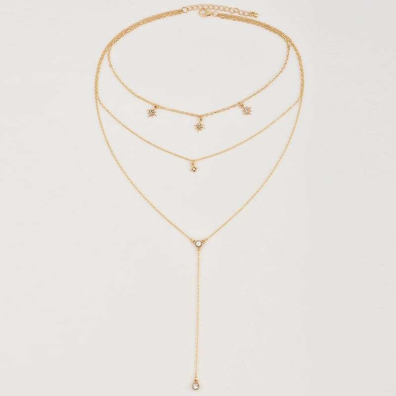 

Rhinestone Decor Layered Necklace, Gold