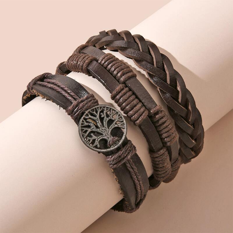 Guys 3pcs Rope Bracelet, Brown