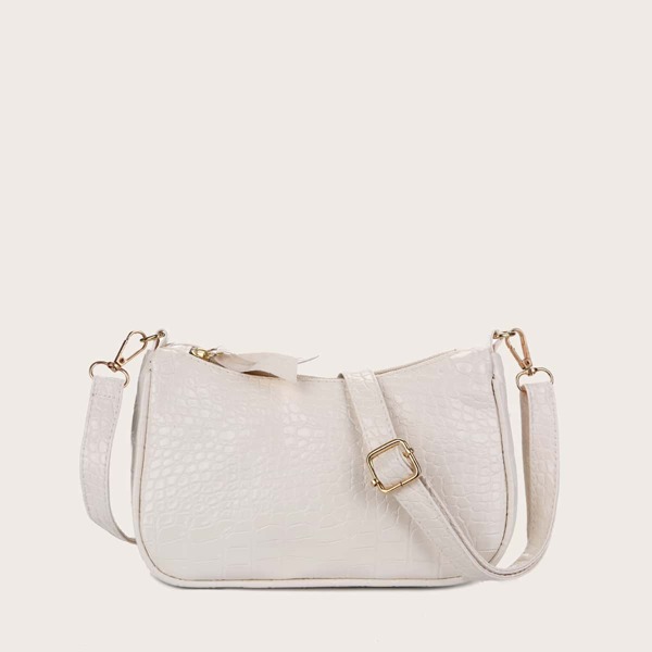 

Minimalist Croc Embossed Crossbody Bag, White